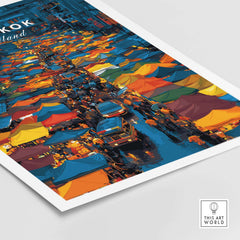 Bangkok Thailand Night Market Overhead Poster - Bustling Street Scene Print showcasing colorful stalls and lively atmosphere.