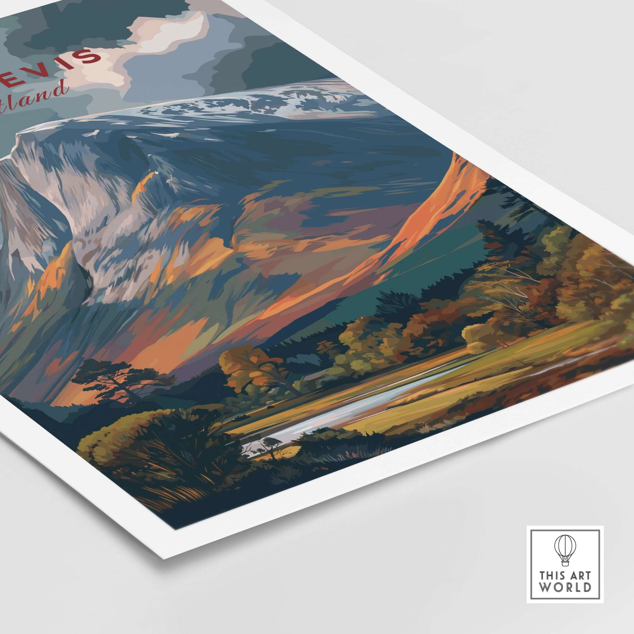 Ben Nevis Scotland Snow-Capped Mountain Poster - Dramatic Highland Wall Art featuring scenic landscape.