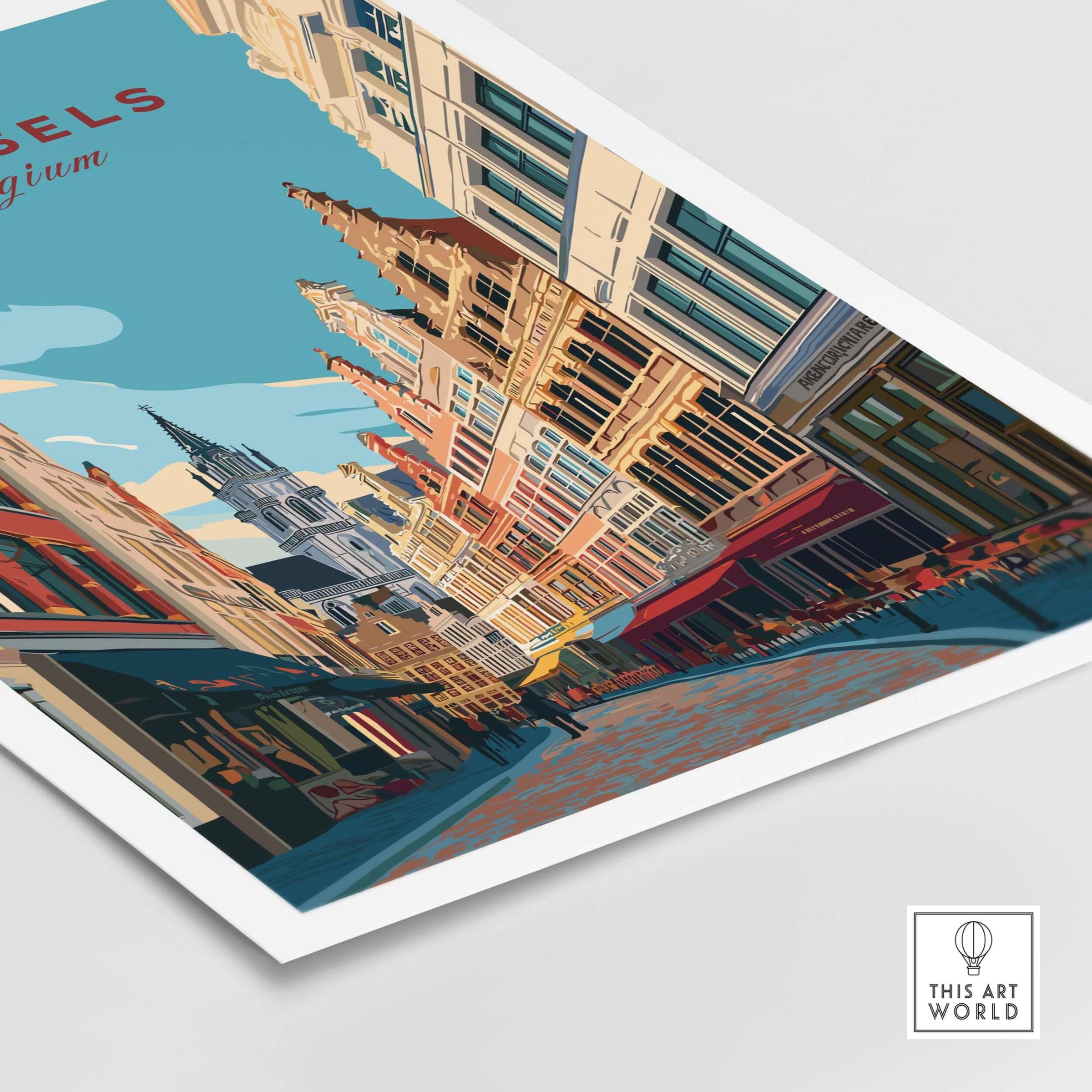 Brussels Print Belgium - Old Town Europe Poster featuring charming architecture and historic streets of Brussels.