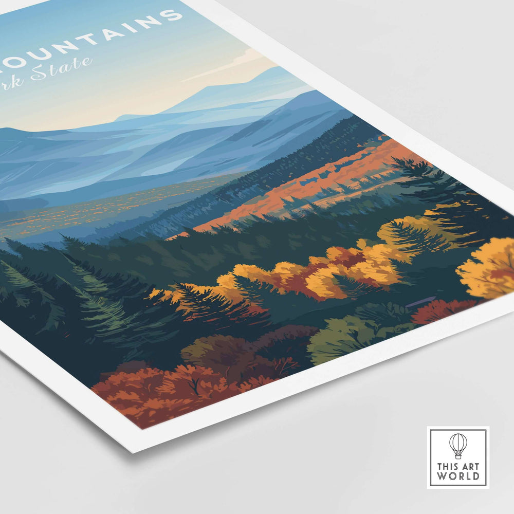 Catskill Mountains New York layered hills print showcasing vibrant autumn foliage and serene mountain views.