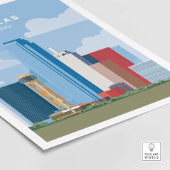 Dallas Texas Iconic Skyline Print - Reunion Tower Wall Art showcasing distinct architecture and vibrant urban energy.