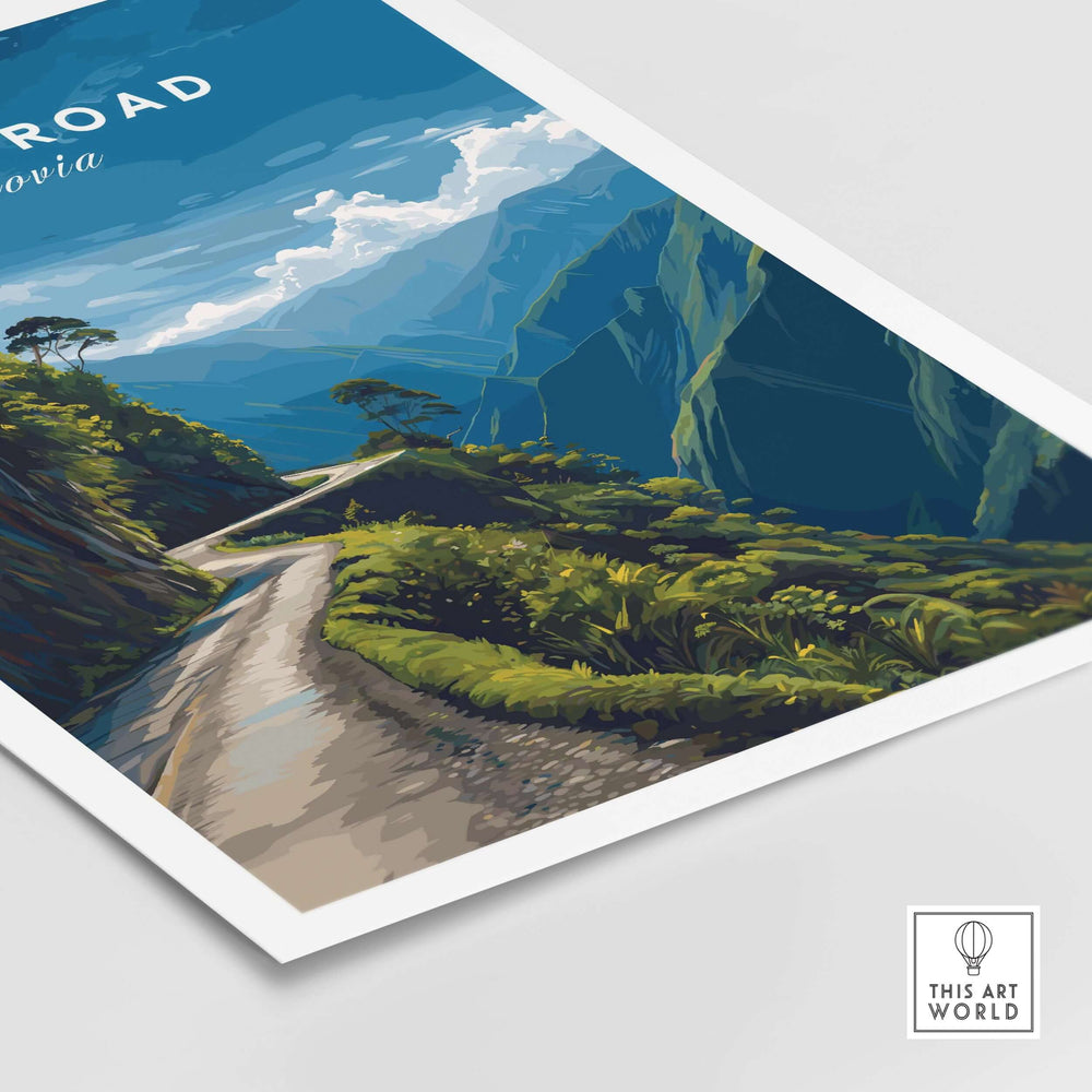 Death Road Print | South America Adventure Decor | Yungas Road Poster showcasing the scenic beauty of Yungas Road.