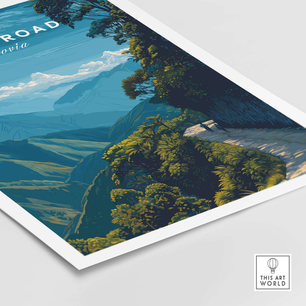 Death Road Yungas Adventure Scenic Print | Bolivian Travel Wall Decor showcasing breathtaking landscapes of Bolivia.