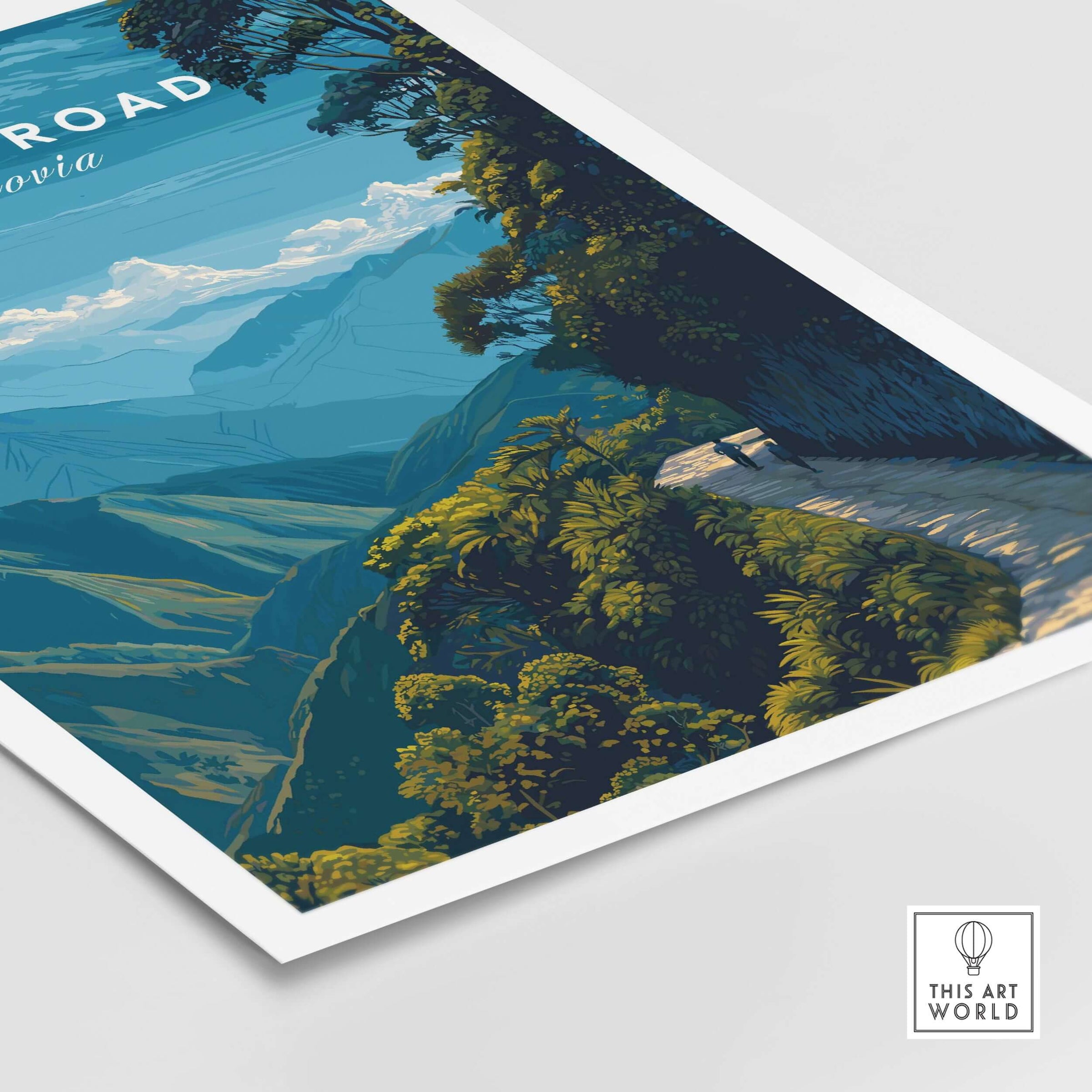 Death Road Yungas Adventure Scenic Print | Bolivian Travel Wall Decor showcasing a breathtaking landscape and thrilling road.