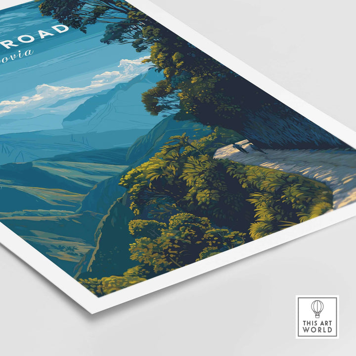 Death Road Yungas Adventure Scenic Print | Bolivian Travel Wall Decor showcasing breathtaking landscapes of Bolivia.