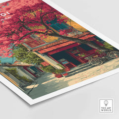Hanoi Vietnam Print Cherry Blossom Street - Colorful City Wall Art showcasing vibrant street scene with cherry blossoms.