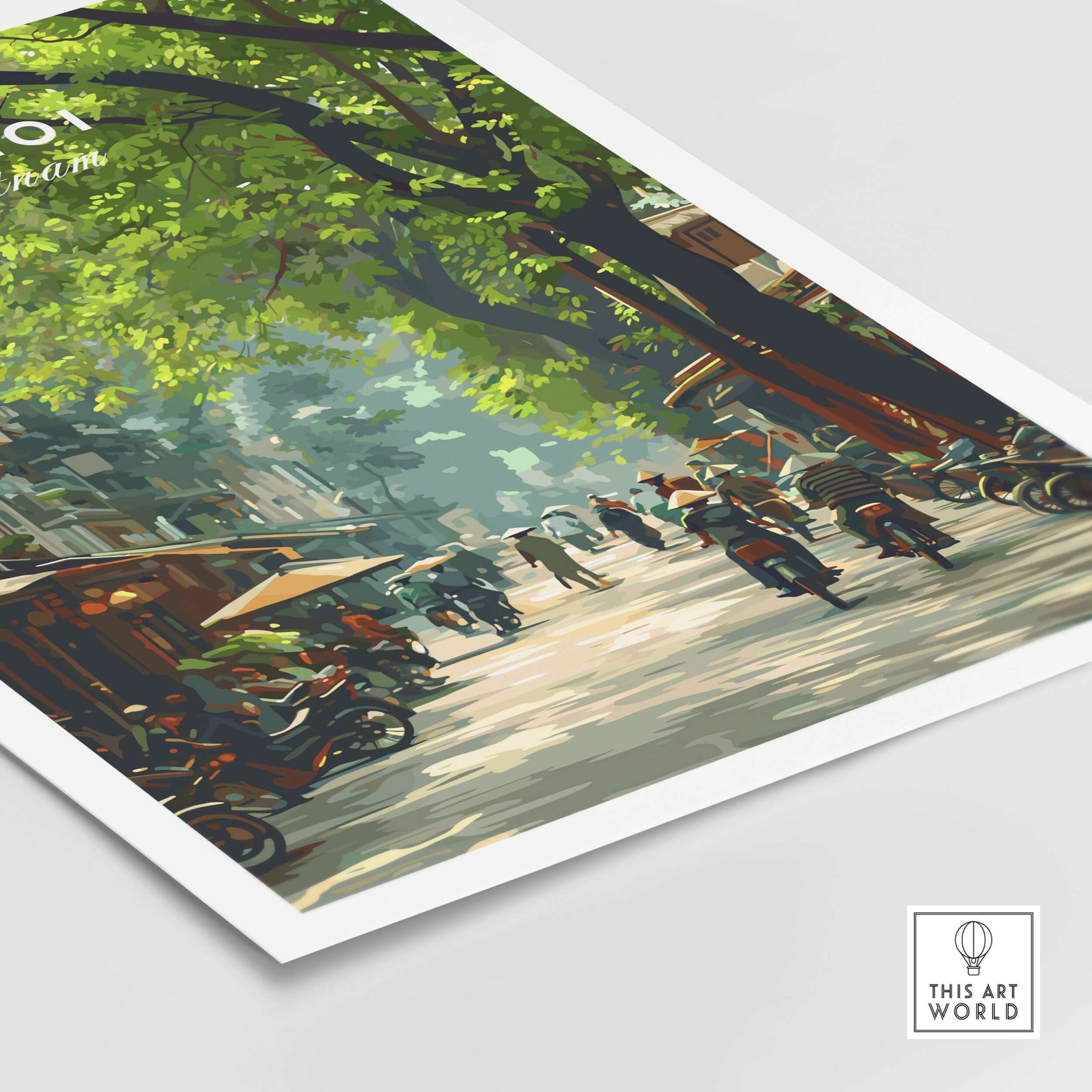 Hanoi Vietnam Poster - City Street Scene Print capturing vibrant urban life and cultural details in Hanoi.