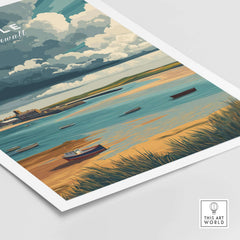 Hayle Boats in the Bay Print - Coastal Cornwall Wall Art depicting boats in a serene coastal setting.