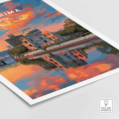 Hiroshima Japan Sunset Poster - Vibrant Sky Wall Art featuring a colorful sunset reflection over the water.