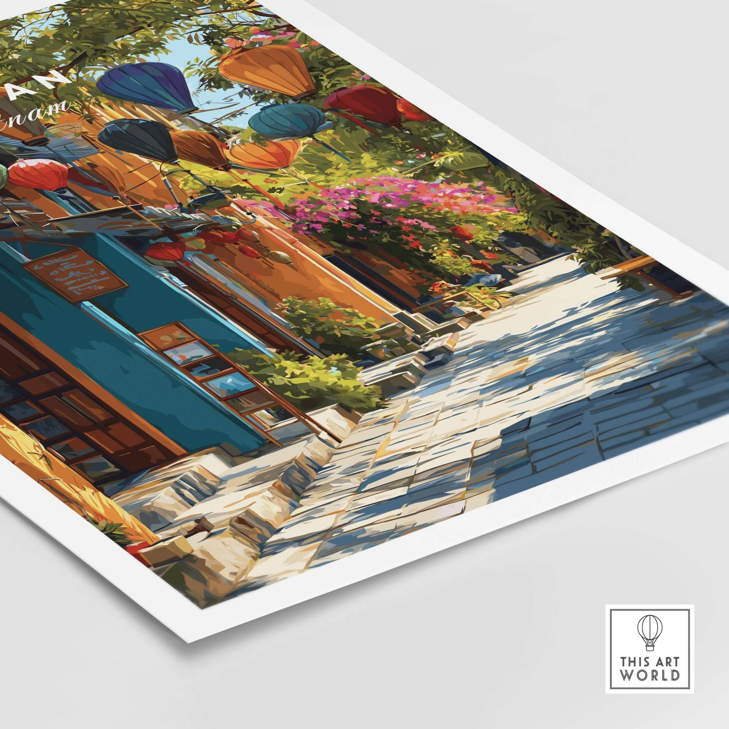 Hoi An Vietnam Poster -  Vibrant Lantern Alley Print - UNESCO Old Quarter featuring colorful lanterns in a lively alleyway.