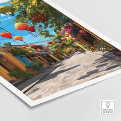 Hoi An Vietnam Colorful Lantern Street Poster - Ancient Town Hallway Print showcasing vibrant lanterns and a lively atmosphere.