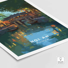 Hoi An Vietnam Poster - Iconic Landmark Print showcasing a vibrant scene of Hoi An with boats and reflections.