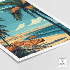 Hurghada Egypt Print - Tropical Vacation Wall Art featuring palm trees and a beach with sunny coastal views.