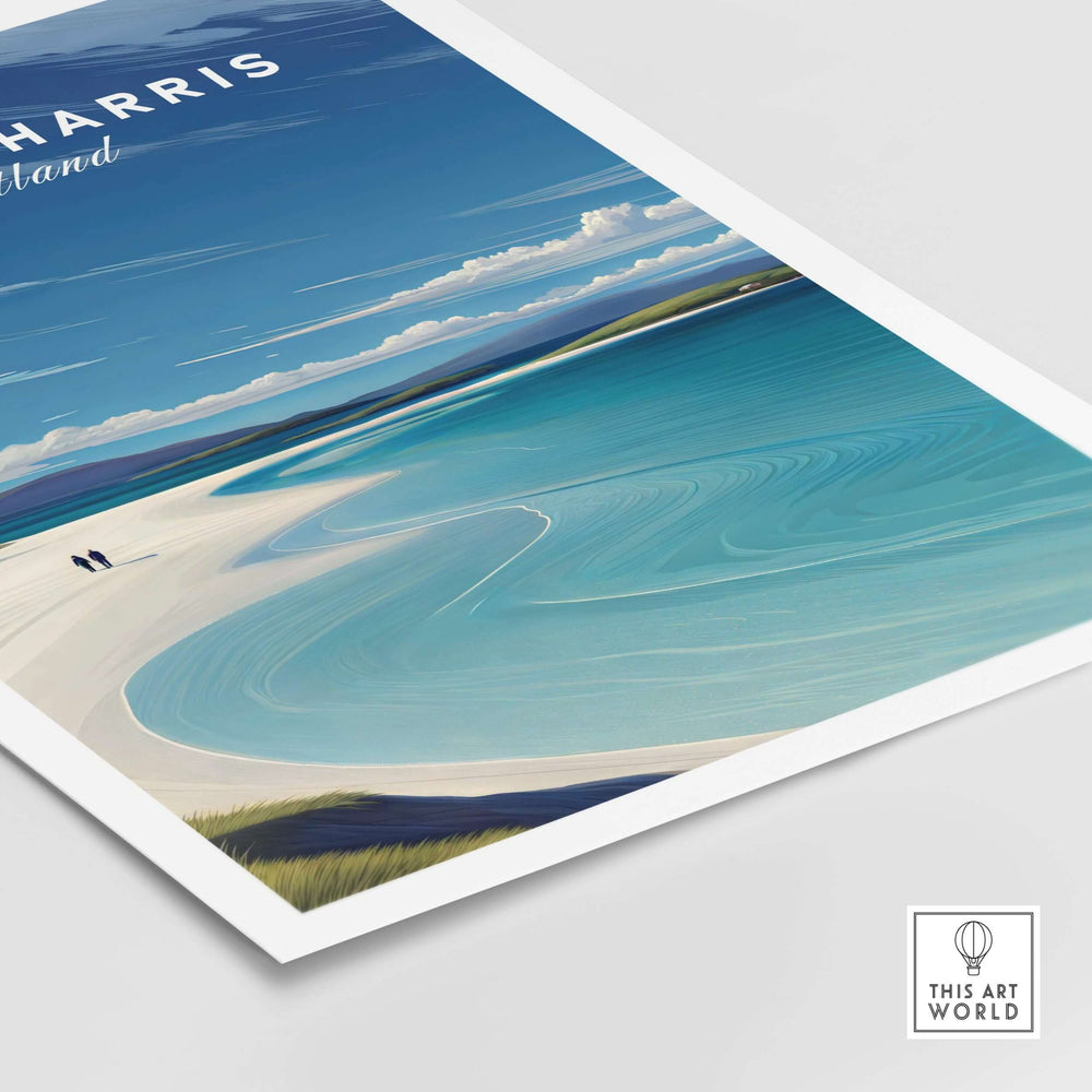 Isle of Harris Scotland Luskentyre Beach art print featuring white sands and turquoise waters, perfect for coastal decor.