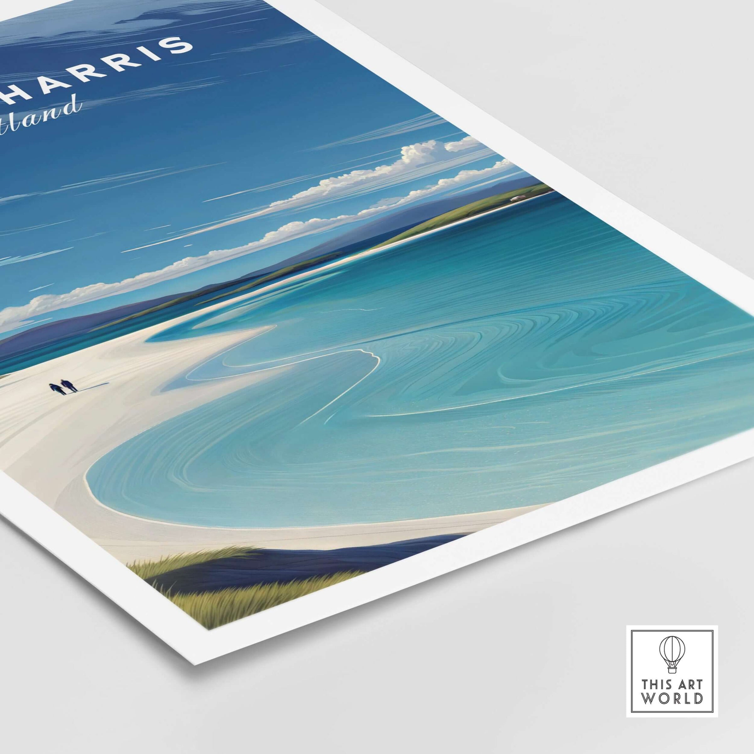Isle of Harris Scotland Luskentyre Beach Print - White Sand Coastal Wall Art featuring serene blue waters and white sands.