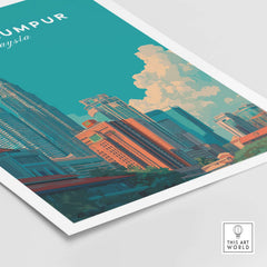 Kuala Lumpur Malaysia Print Petronas Towers Skyline Poster - Modern City Wall Art featuring vibrant city skyline.