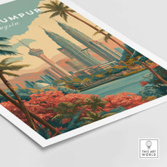 Kuala Lumpur Print Malaysia Petronas Towers & KL Tower - Cityscape Wall Art featuring vibrant foliage and skyline.