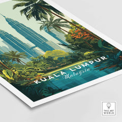 Kuala Lumpur Malaysia Twin Towers Print - Tropical Cityscape Poster featuring lush greenery and modern architecture.