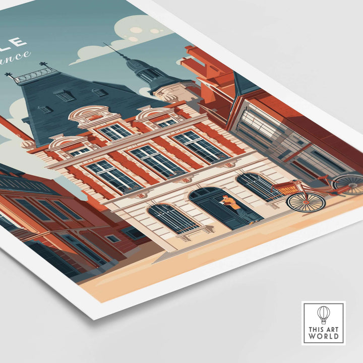 Art print of historic Lille architecture featuring intricate details and vintage charm, perfect for wall decor.