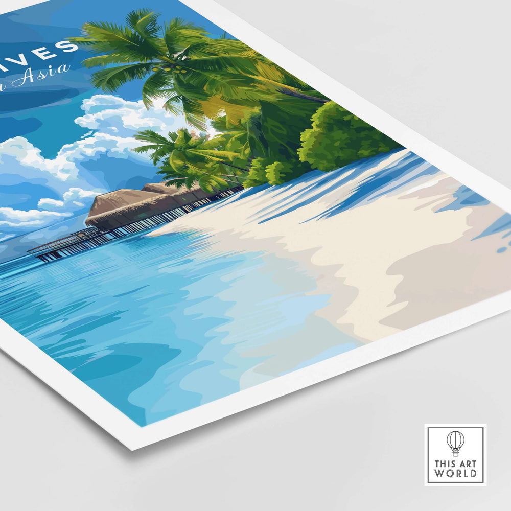 Maldives Print - Tropical Beach vibrant tropical beach scene with palm trees and clear blue waters