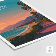 Malibu California Beach Sunset Print - Pacific Coast Highway Wall Art showcasing vibrant sunset colors and coastal scenery.