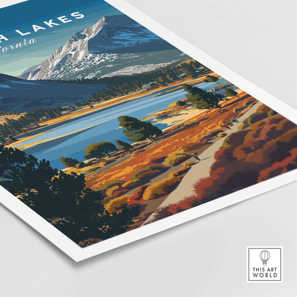 Mammoth Lakes California mountain trail print showcasing a scenic landscape of Sierra Nevada with vibrant colors.