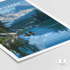Mammoth Lakes - Mountain Adventure Wall Art featuring kayakers on a serene lake with majestic mountains in the background.