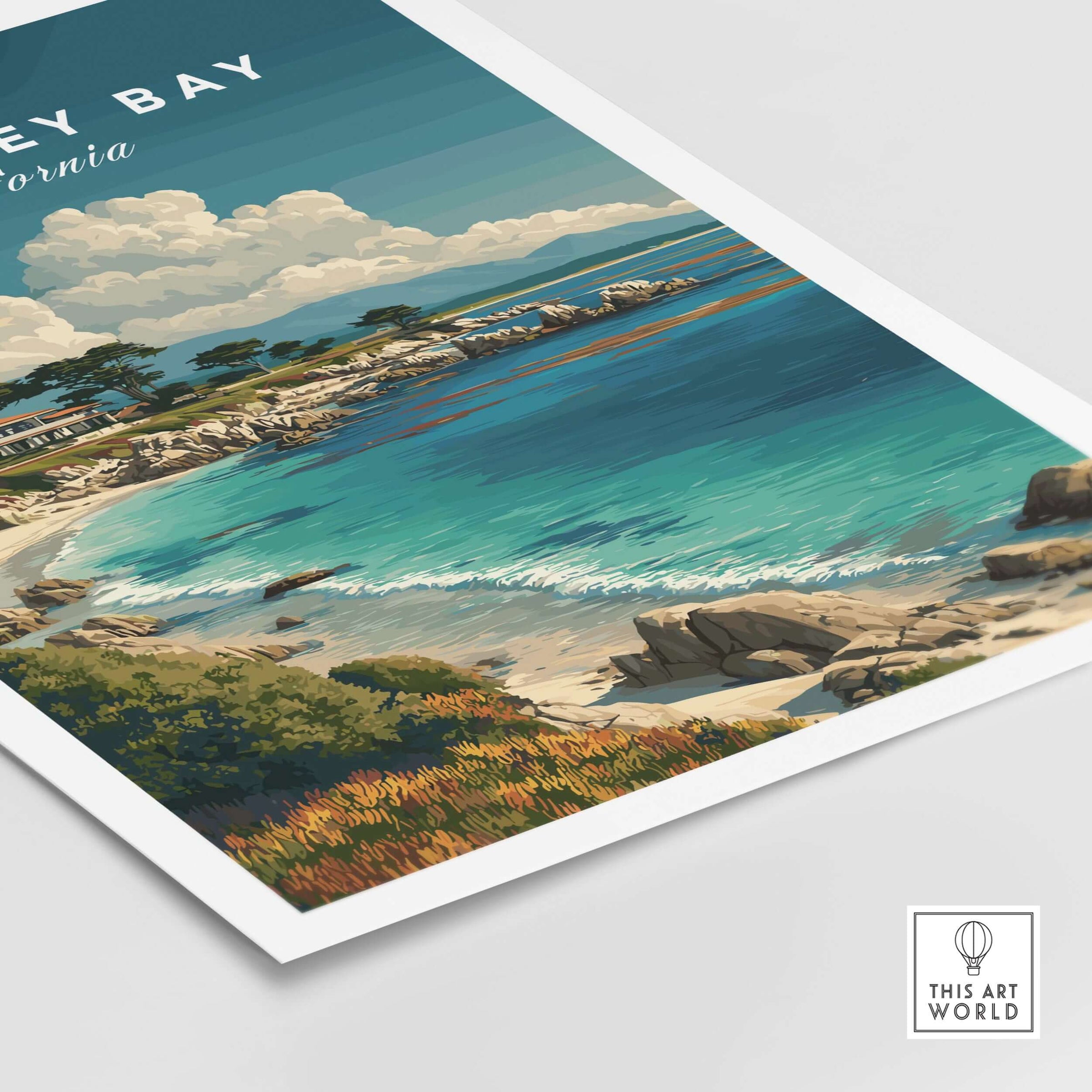 Monterey Bay California Coastal Beach Print - Pacific Ocean Wall Art featuring serene shoreline and vibrant ocean view.