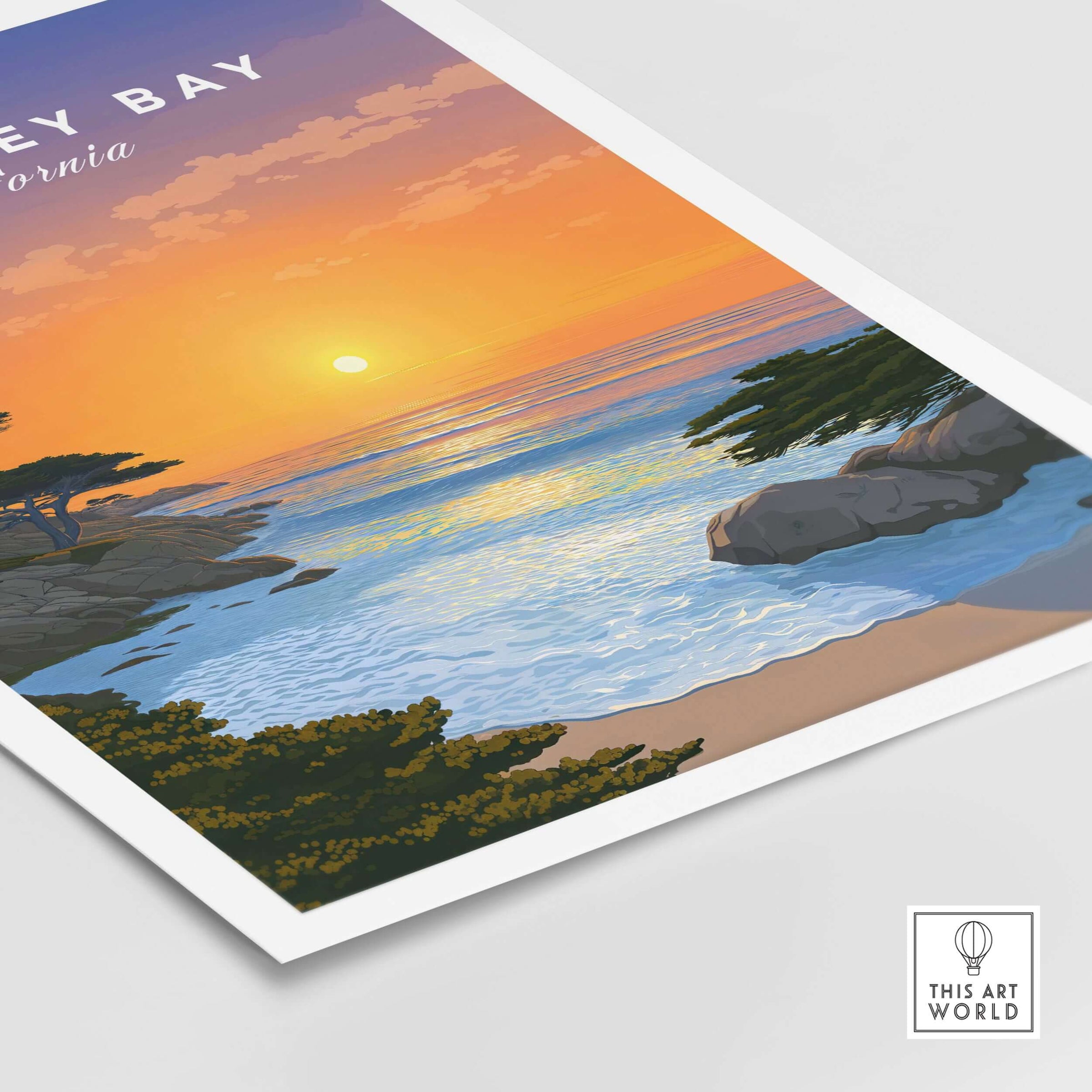 Monterey Bay California Print - Stunning Sunset Wall Art showcasing a vibrant sunset over the ocean with serene coastal views.