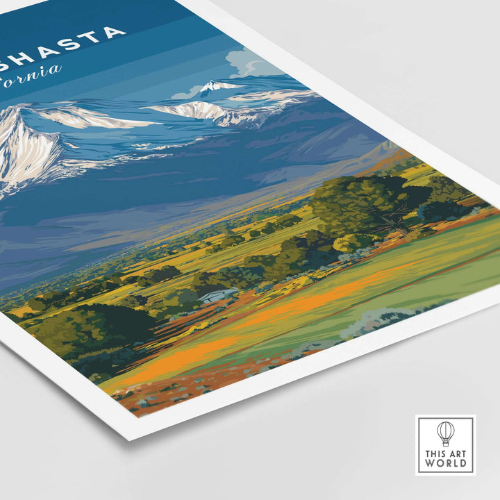 Mount Shasta California print showcasing vibrant landscapes, perfect wall art for nature lovers.