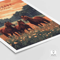 New Forest Print featuring three horses in a meadow, showcasing the beauty of the natural landscape.