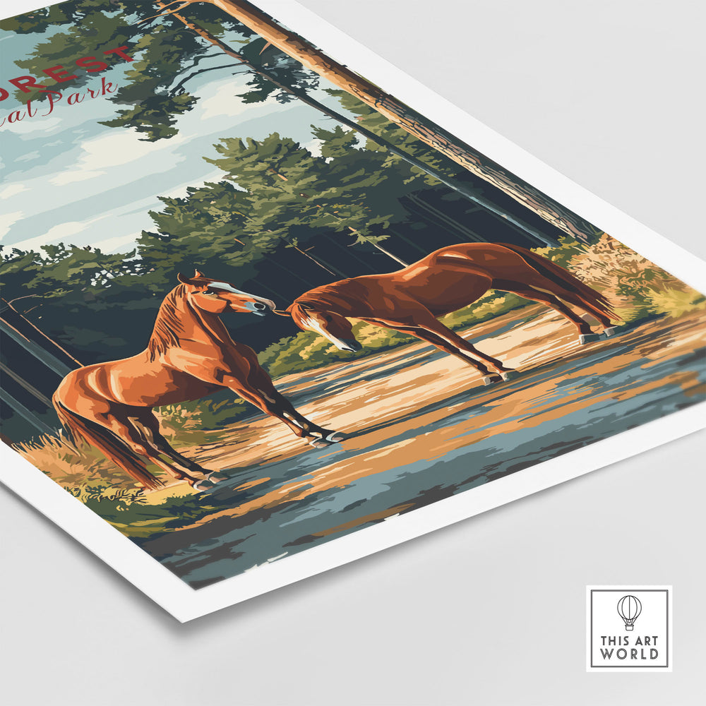 New Forest Print featuring horses in a scenic UK national park landscape, perfect for nature lovers and adventurers.