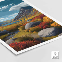 Ogwen Valley Wales Print Stream & Mountainside - Colorful Highland Landscape Poster featuring vibrant scenery and rocky foreground.