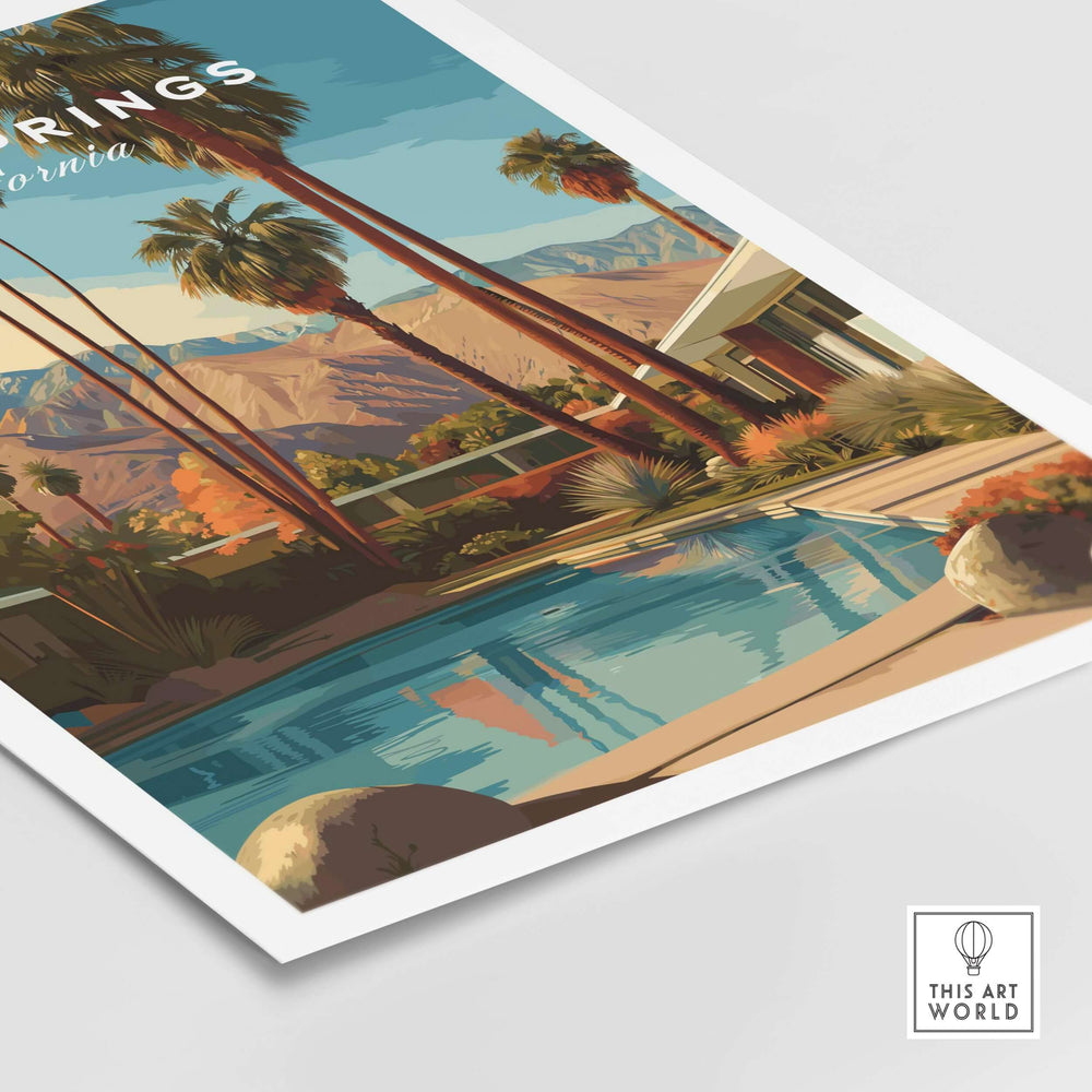 Mid-Century Modern Home Poster featuring palm trees and pool in Palm Springs, California wall art.