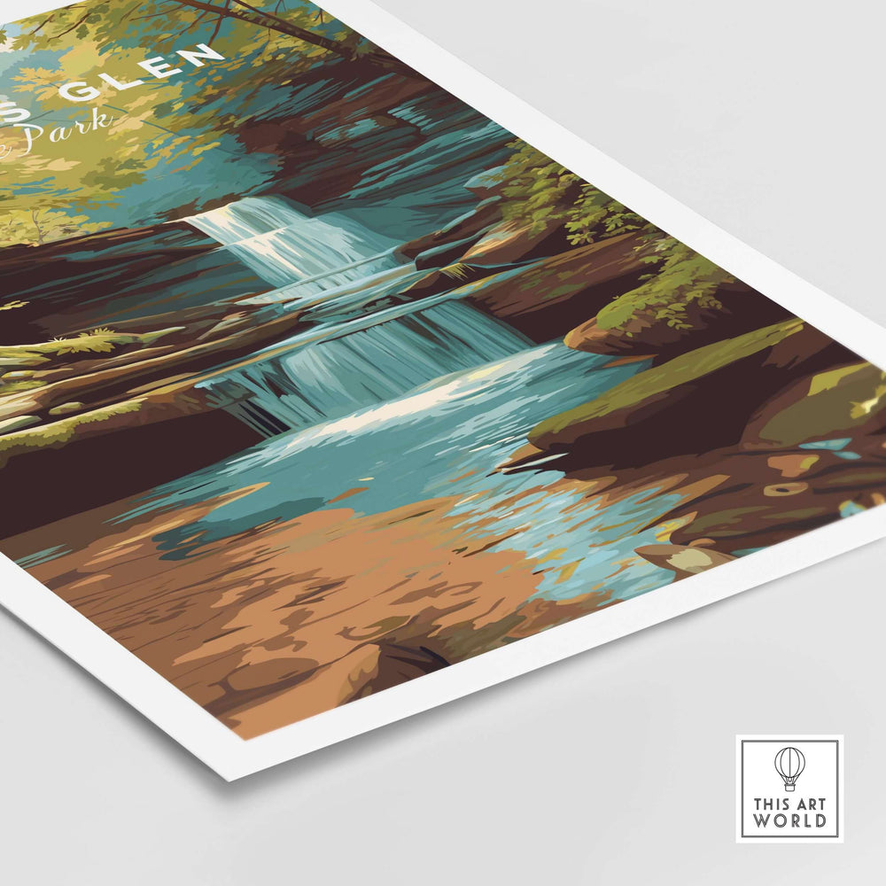 Waterfall landscape print of Ricketts Glen State Park in Pennsylvania, showcasing serene nature and vibrant colors.