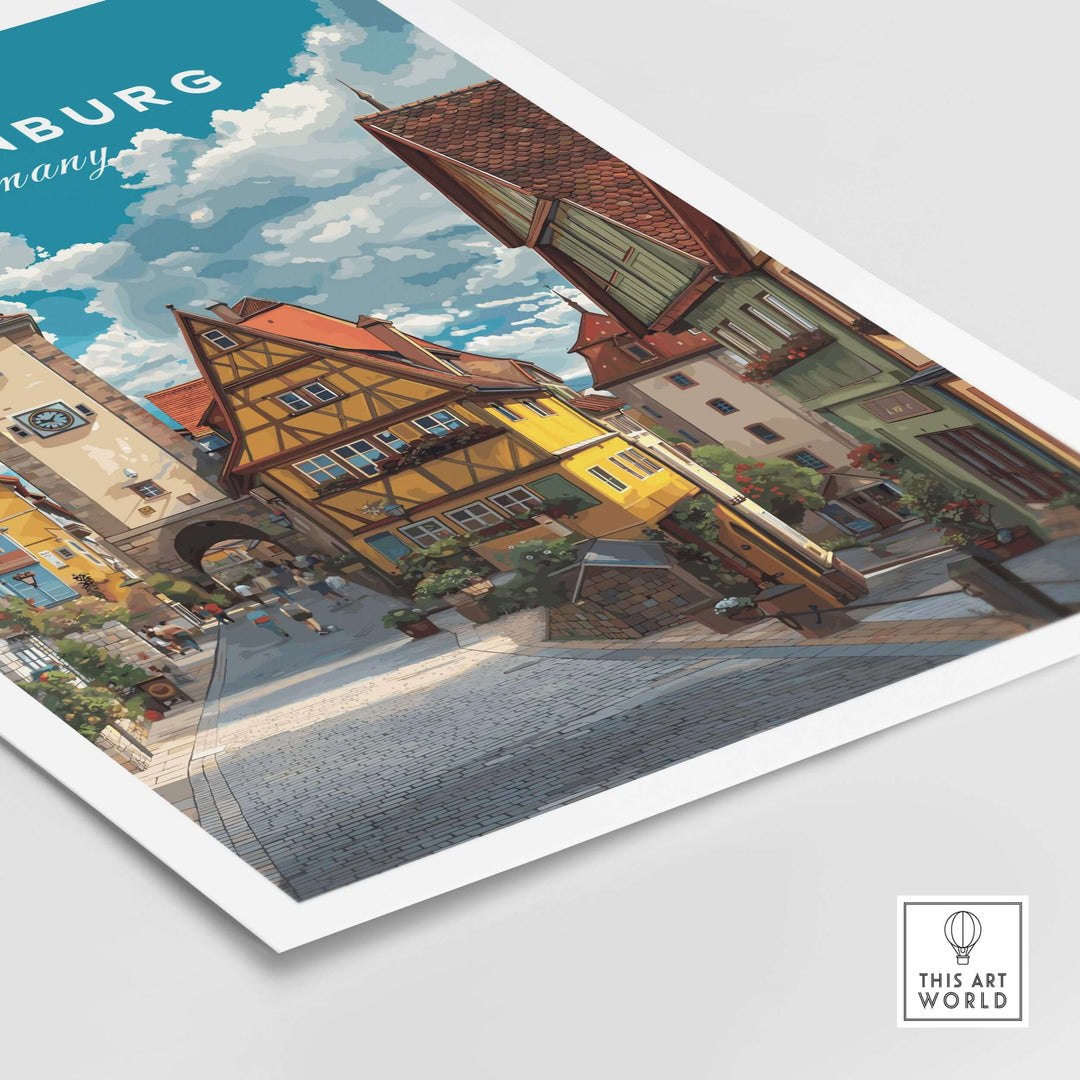 Rothenburg Germany travel poster showcasing medieval architecture and charming streets.