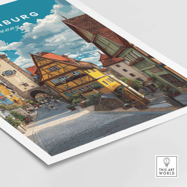 Rothenburg Germany travel poster showcasing medieval architecture and charming streets.