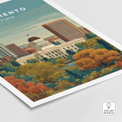 Sacramento California Skyline & Capitol Print - Urban Landscape Wall Art showcasing the city's iconic skyline and Capitol.