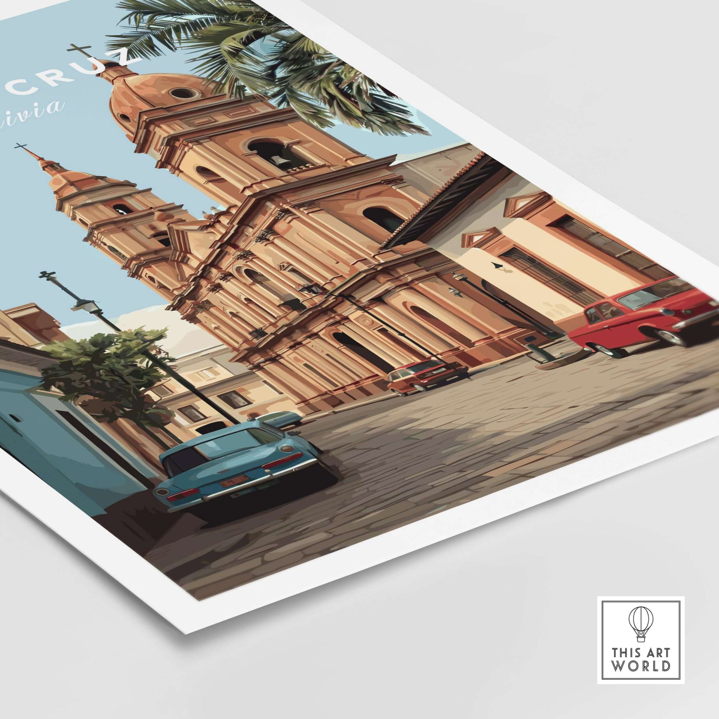 Santa Cruz South America Print | Bolivian Urban Wall Decor showcasing the vibrant streets and architecture of Santa Cruz.