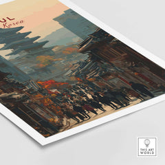 Seoul South Korea Poster - Historic City Landmark Print showcasing iconic architecture and vibrant streets.