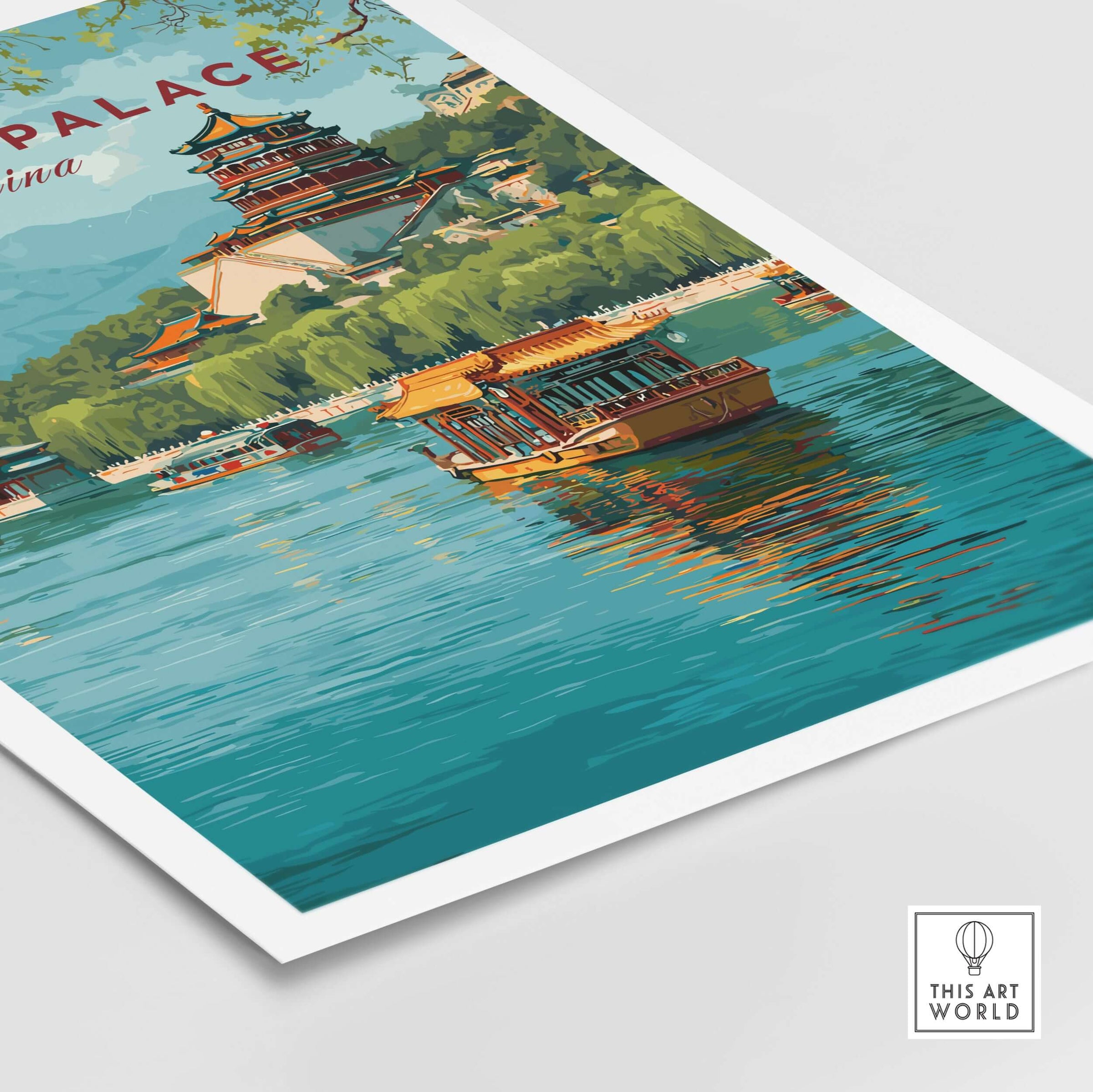 Summer Palace China Art Print - Beijing Royal Park Wall Decor featuring boats on serene waters.