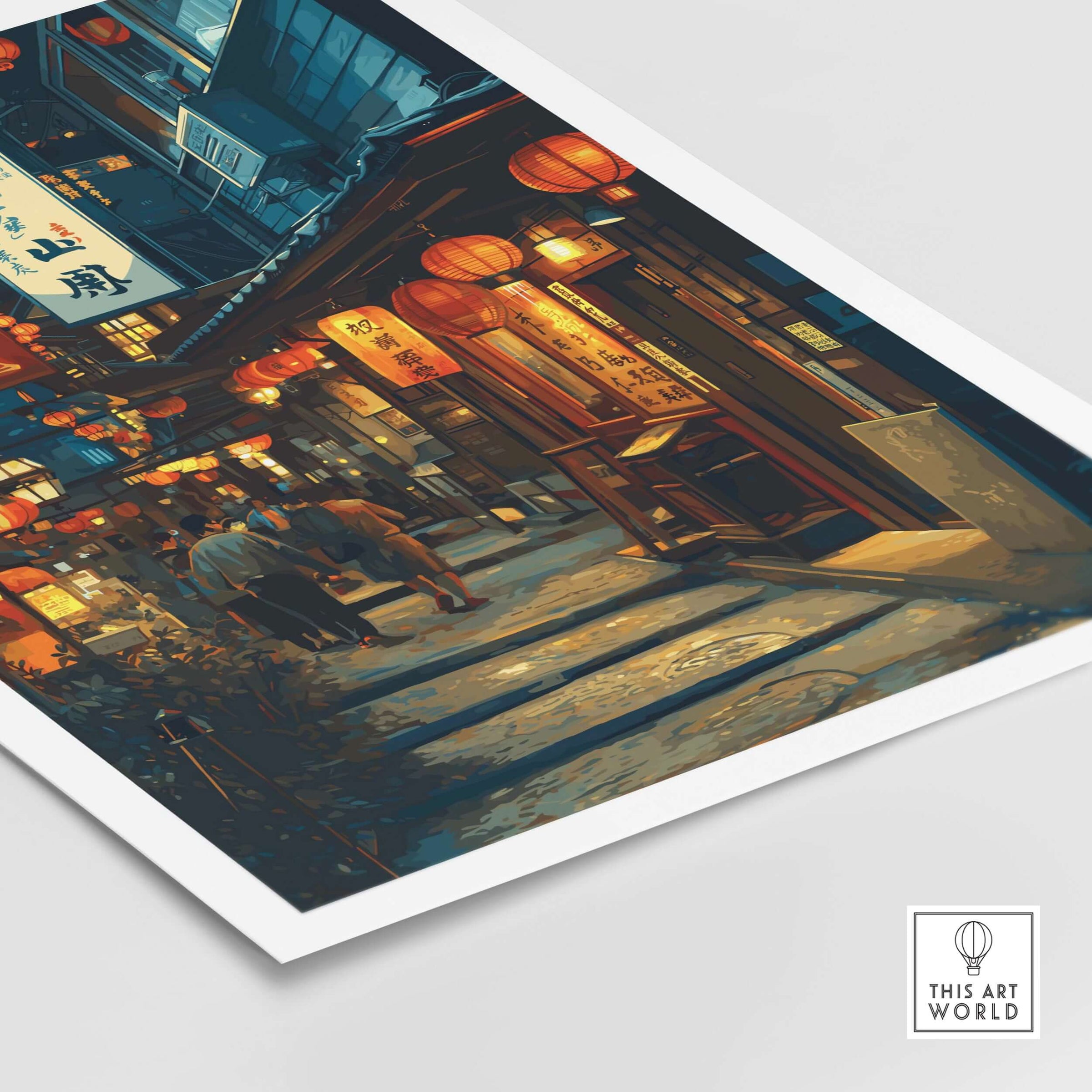 Taipei Taiwan Print Lantern Alley Night Scene - Traditional Street Wall Art showcasing illuminated streets and glowing lanterns.