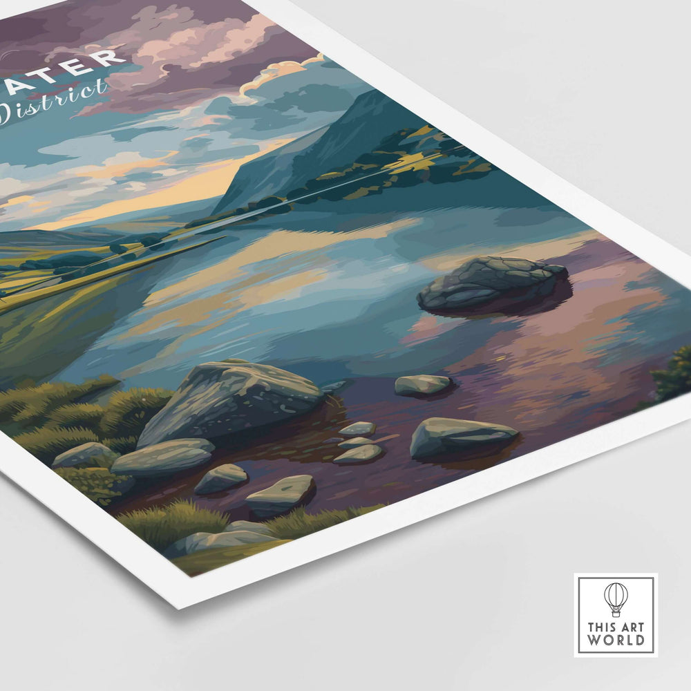 Ullswater Lake District sunset print featuring serene reflections on calm water and scenic mountains in Cumbria.