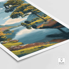 Ullswater Lake District Green Trees Lakeside Print - English Countryside Poster showcasing vibrant greenery by tranquil waters.