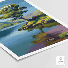 Ullswater Lake District Solitary Tree Print - Lakeside Reflection Wall Art showcasing a tranquil lake and tree reflection.