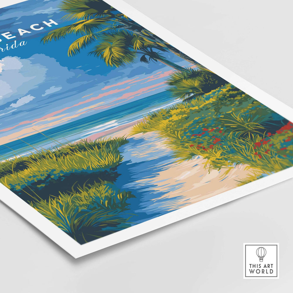 Vero Beach Florida coastal pathway print with vibrant dune vegetation and ocean view wall art.