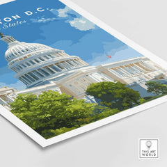 Washington D.C. US Capitol Building Print - American Landmark Wall Art featuring the iconic Capitol dome and clear blue sky.