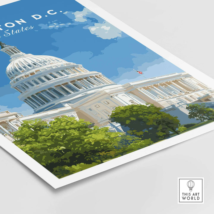 Washington D.C. US Capitol Building print showcasing iconic architecture and vibrant colors for wall art decoration.