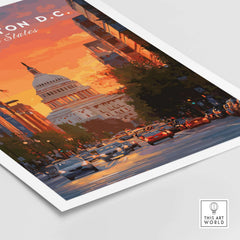 Washington D.C. Capitol Building Sunset Print - American Landmark Wall Art showcasing a vibrant sunset view.