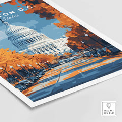 Washington D.C. Autumn Capitol View Print - Wall Art featuring vibrant fall colors and iconic Capitol building.